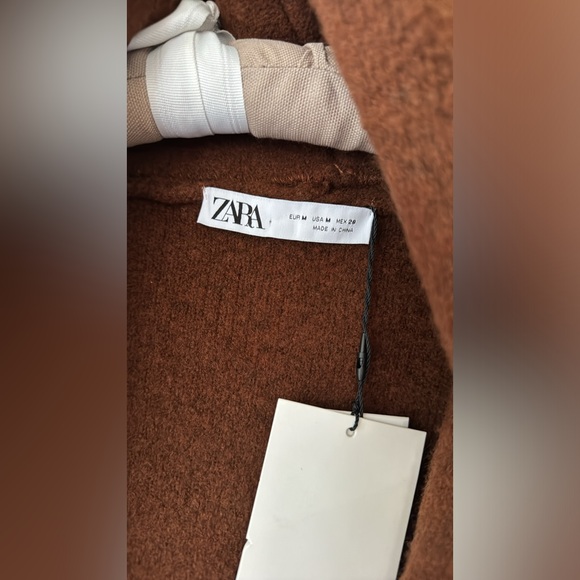 ZARA BROWN KNIT COAT LONG SLEEVES WITH CUFFS - Picture 5 of 5